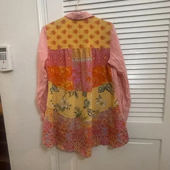 Soft Surroundings Pink Pinstripe Patchwork Back Button-Up XS - Picture 6 of 15